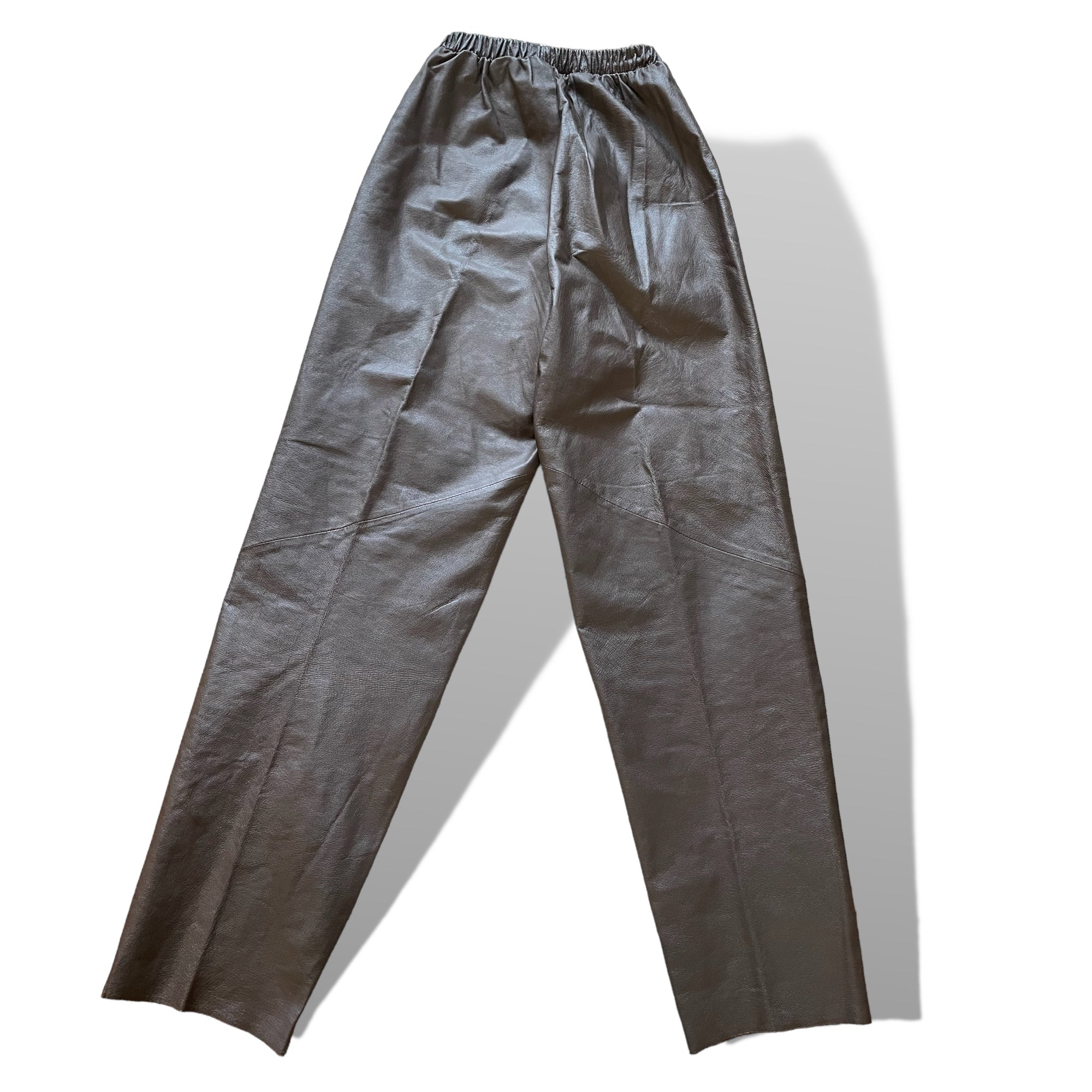 Chocolate Brown Genuine Leather High-Waisted Joggers |Size:Small|