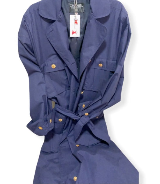 Vintage CHANEL Navy belted trench coat circa 1980