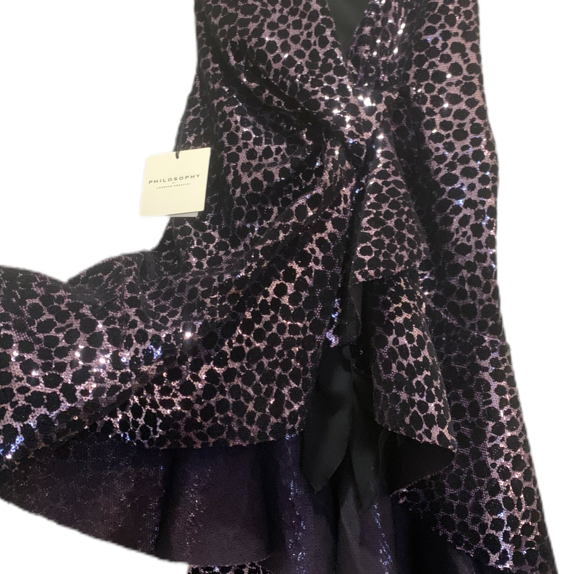 PHILOSOPHY DI LORENZO SERAFINI Ruffled flocked sequined mini dress |Size:38 IT|
