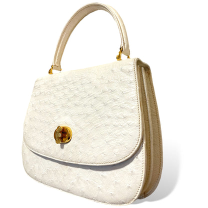 Gucci Bone White Ostrich Top Handle with Gold Turn Lock Clasp Circa 1950's - photo 10 of 11