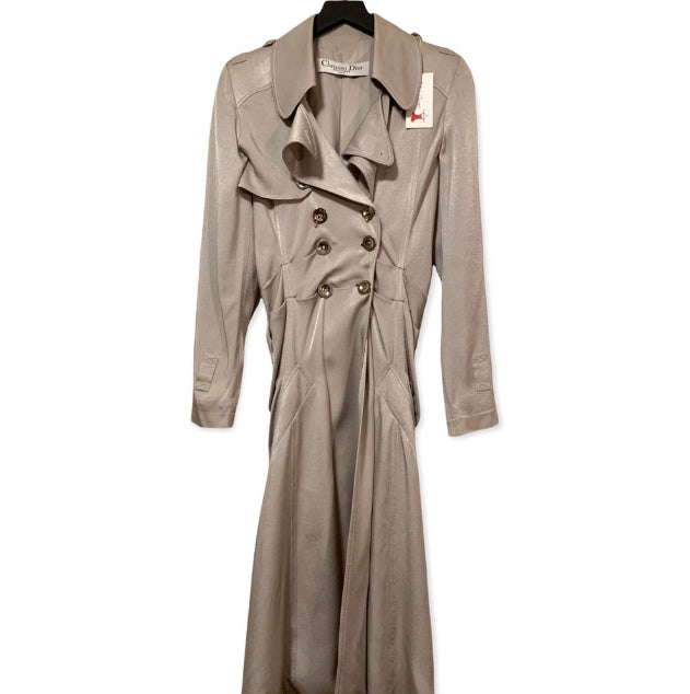 S/S 2004 Christian Dior by John Galliano Silver Satin Trench Coat Jacket