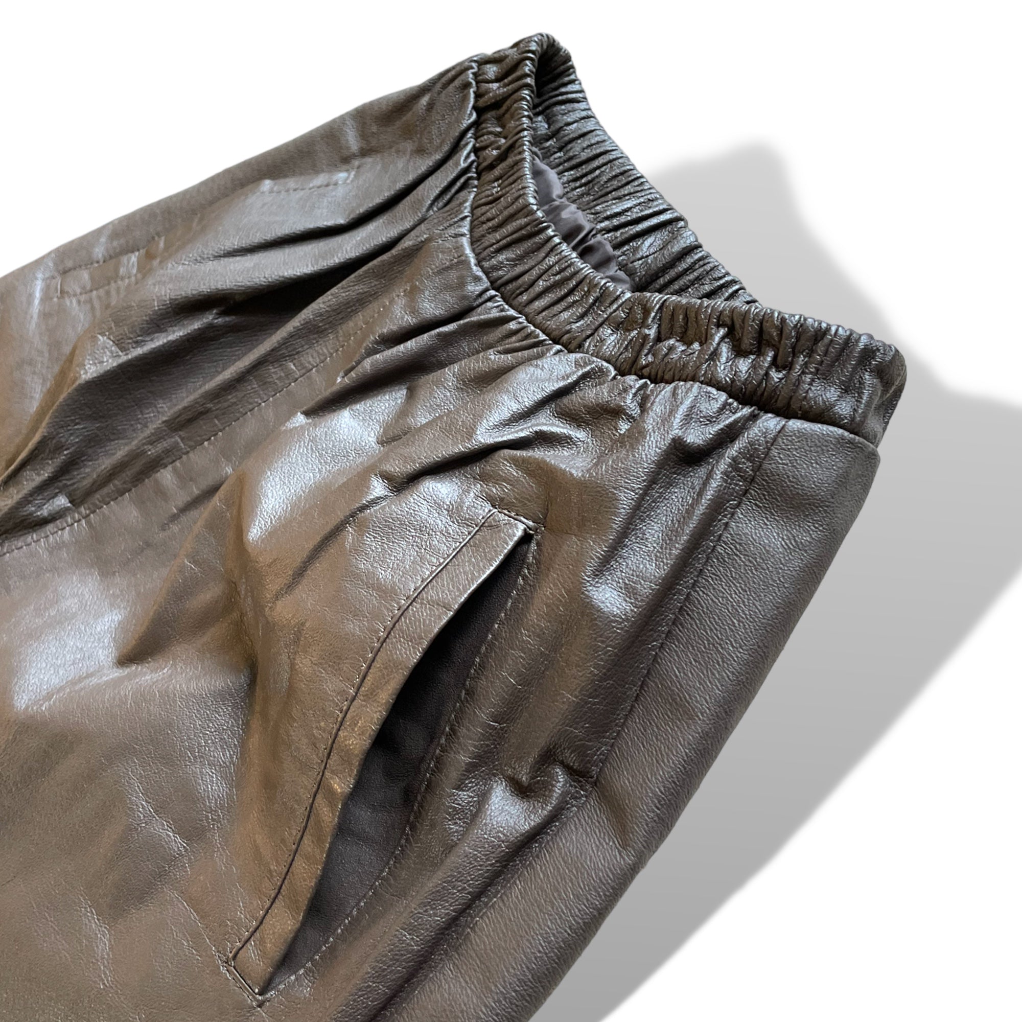 Chocolate Brown Genuine Leather High-Waisted Joggers |Size:Small|