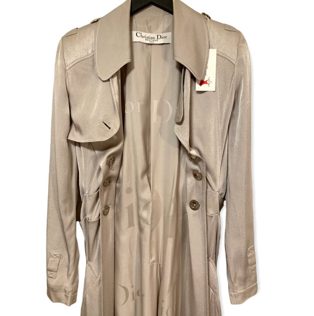 S/S 2004 Christian Dior by John Galliano Silver Satin Trench Coat Jacket