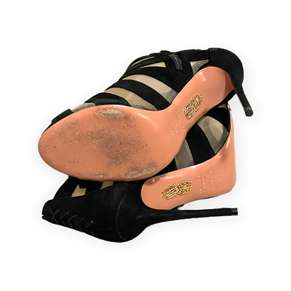 Aquazzura Black Suede & Nude Mesh Striped Sandals - photo 9 of 11