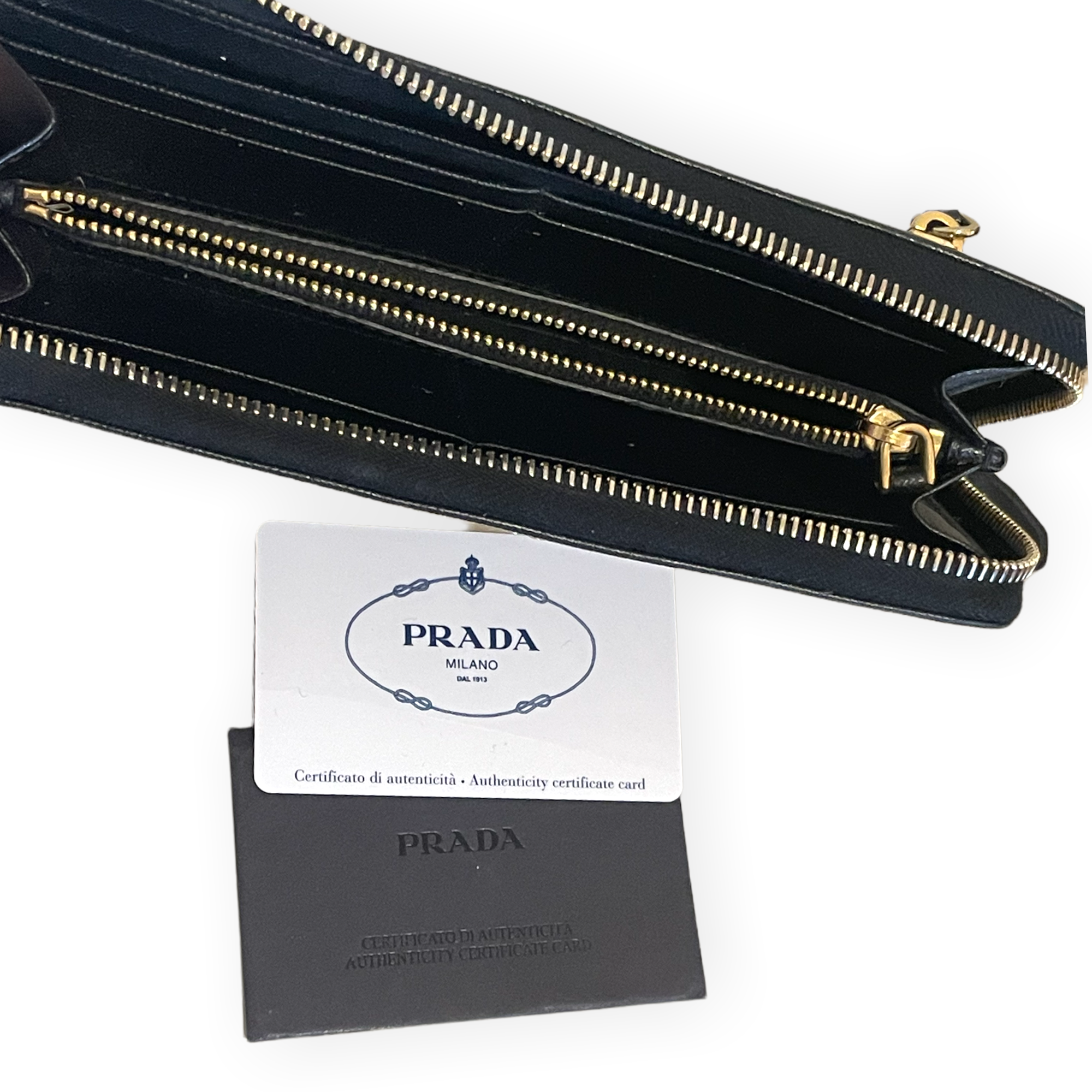 Prada Black Saffiano Metal Zip Around Wallet