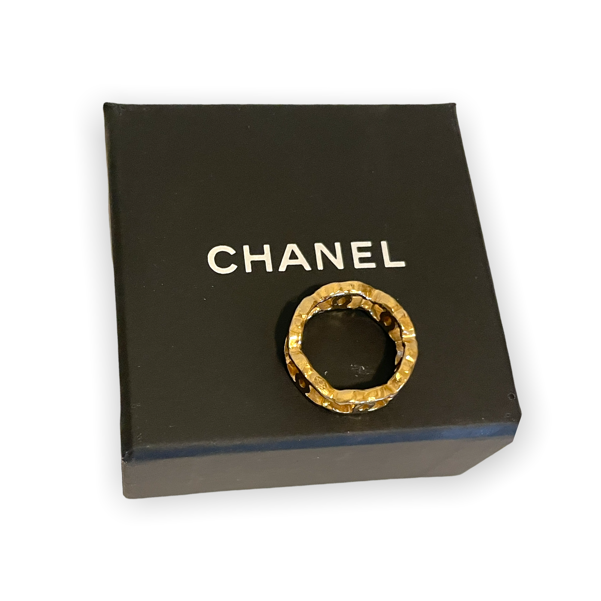 CHANEL B11 CC Interlocking Logo Golden Metal Chain Fashion Finger Ring