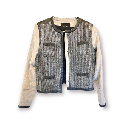 Maje Virgin Wool & Lambskin Leather Trim Fitted Coat - photo 8 of 10