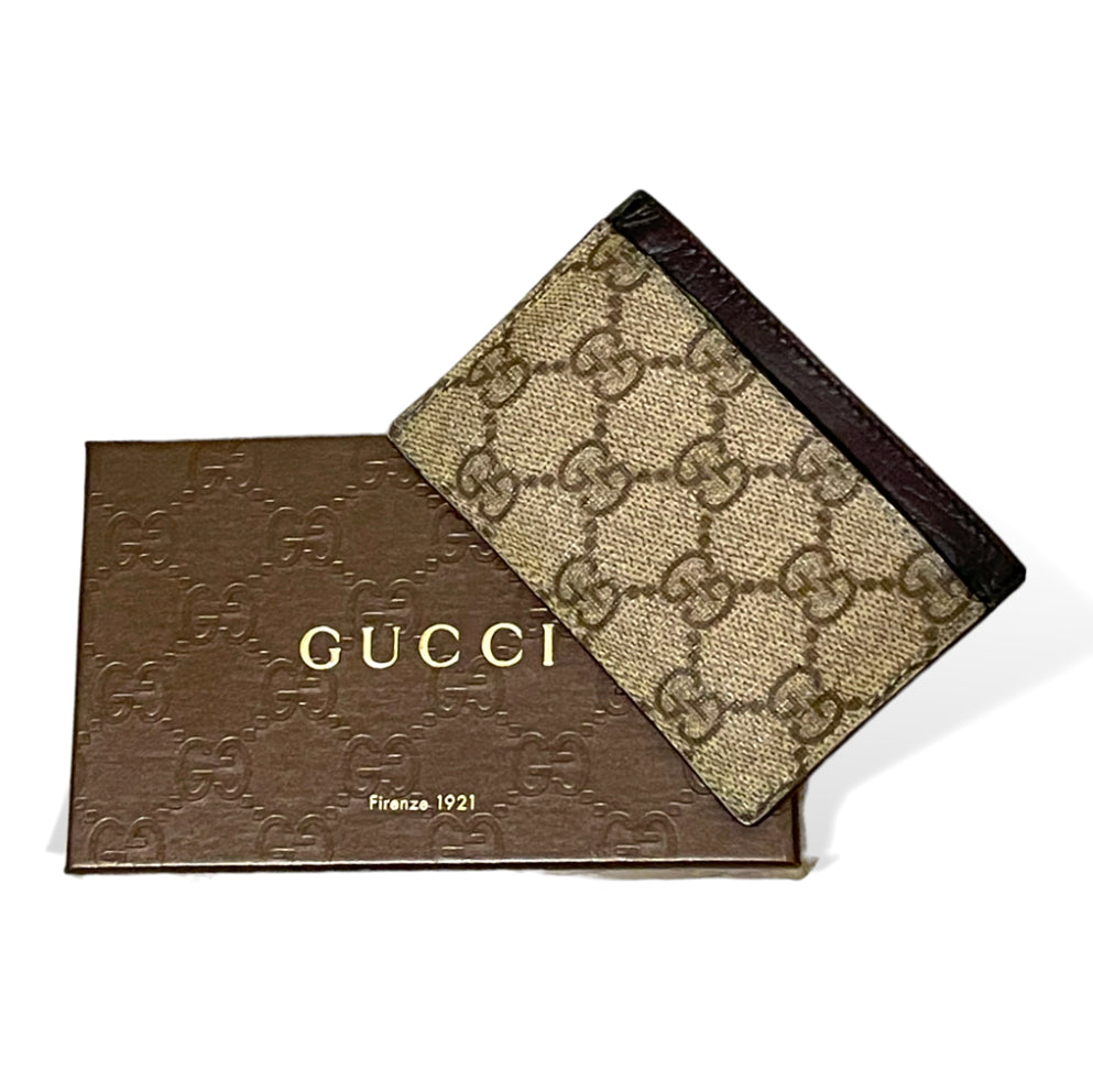 Vintage Gucci Coated GG Monogram Canvas and Brown Leather Card Holder