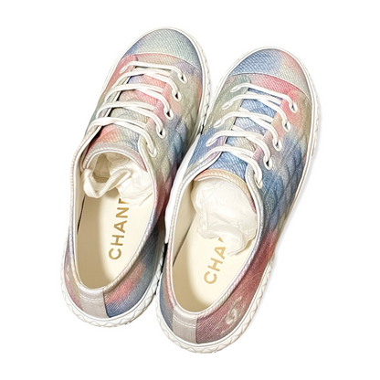 Chanel 22C Printed Fabric Green, Pink, Blue & White Sneakers - photo 5 of 12