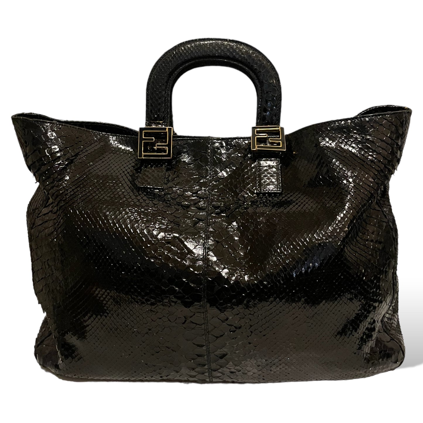 FENDI Vintage Exotic Twins Tote in Black Genuine Python