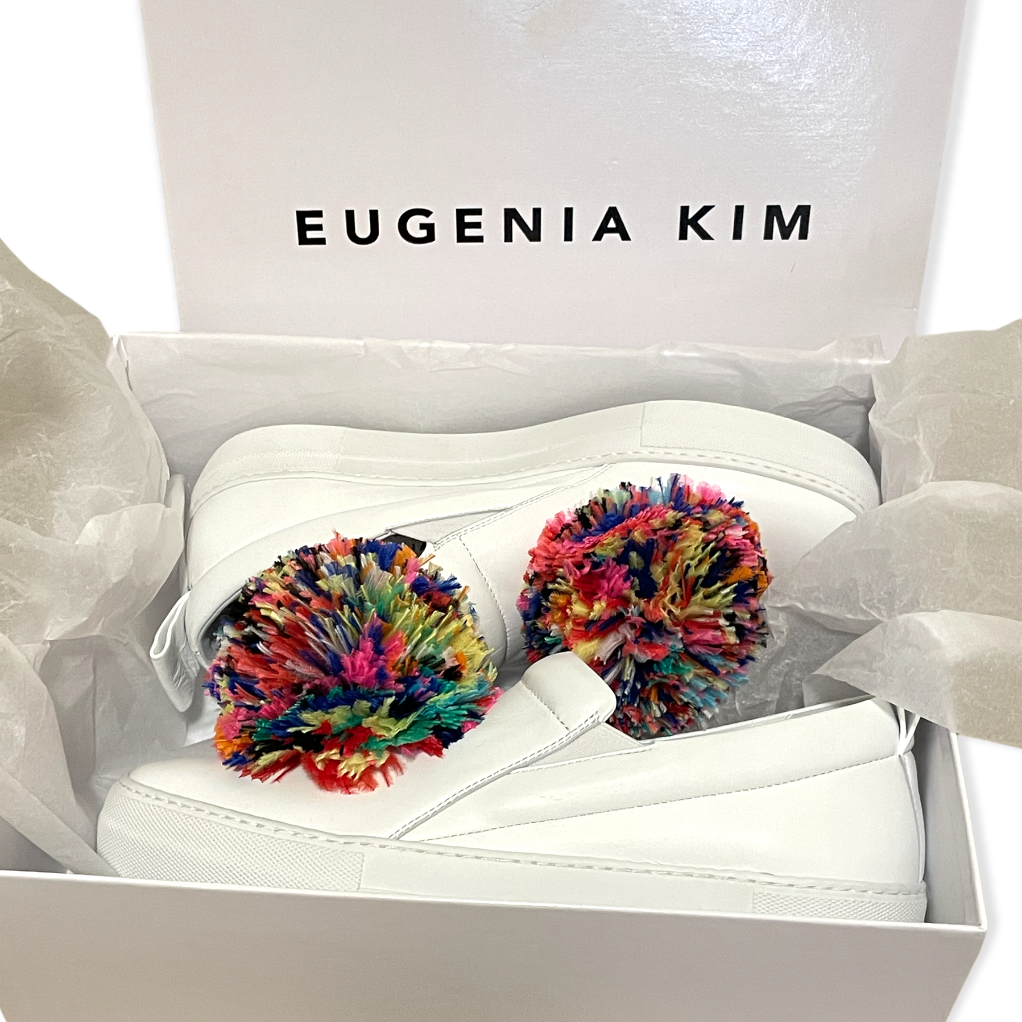 EUGENIA KIM Feather Pom-Pom Slip-on Sneakers