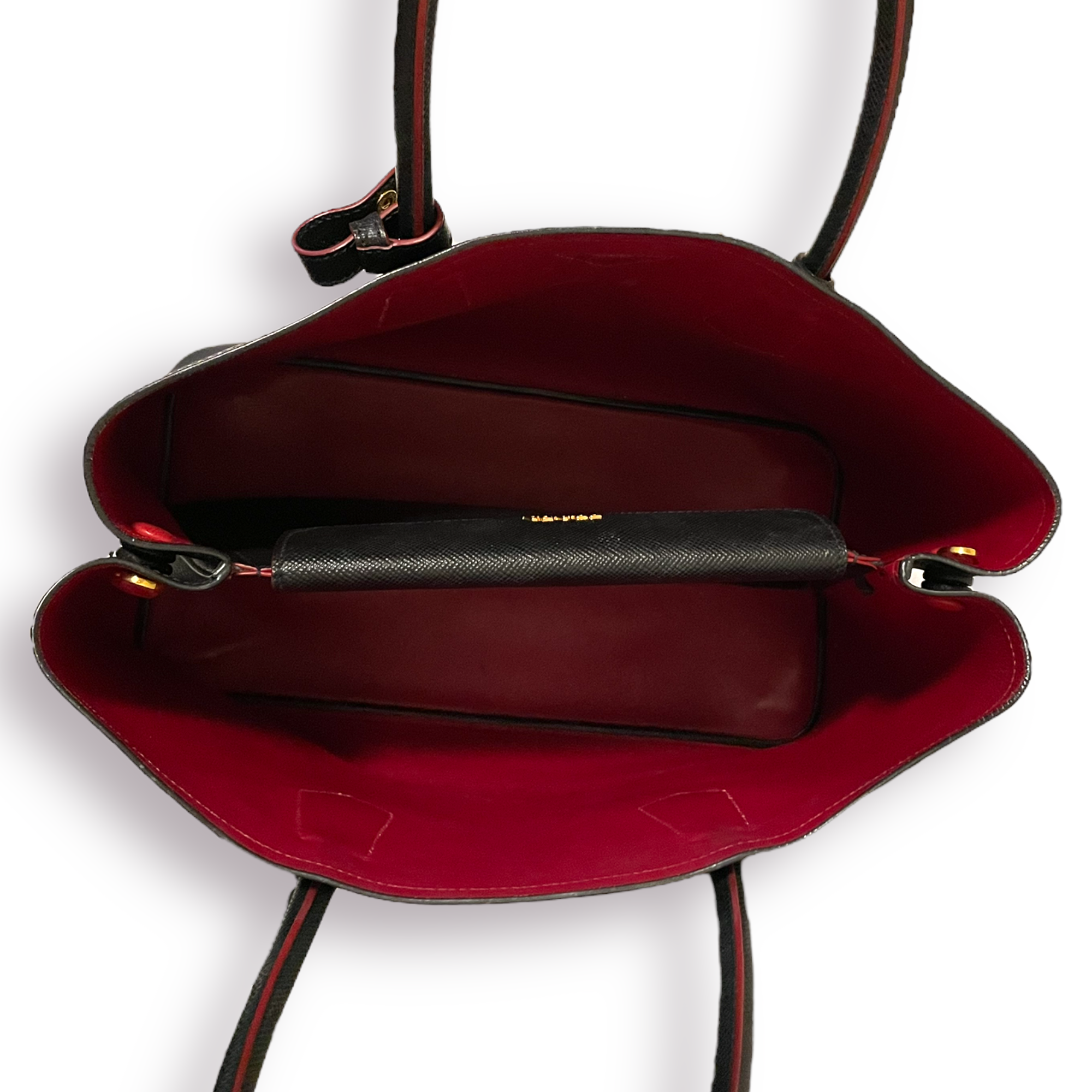 Black Fiery Red Saffiano Leather Double Prada Bag (SOLD OUT IN STORES)