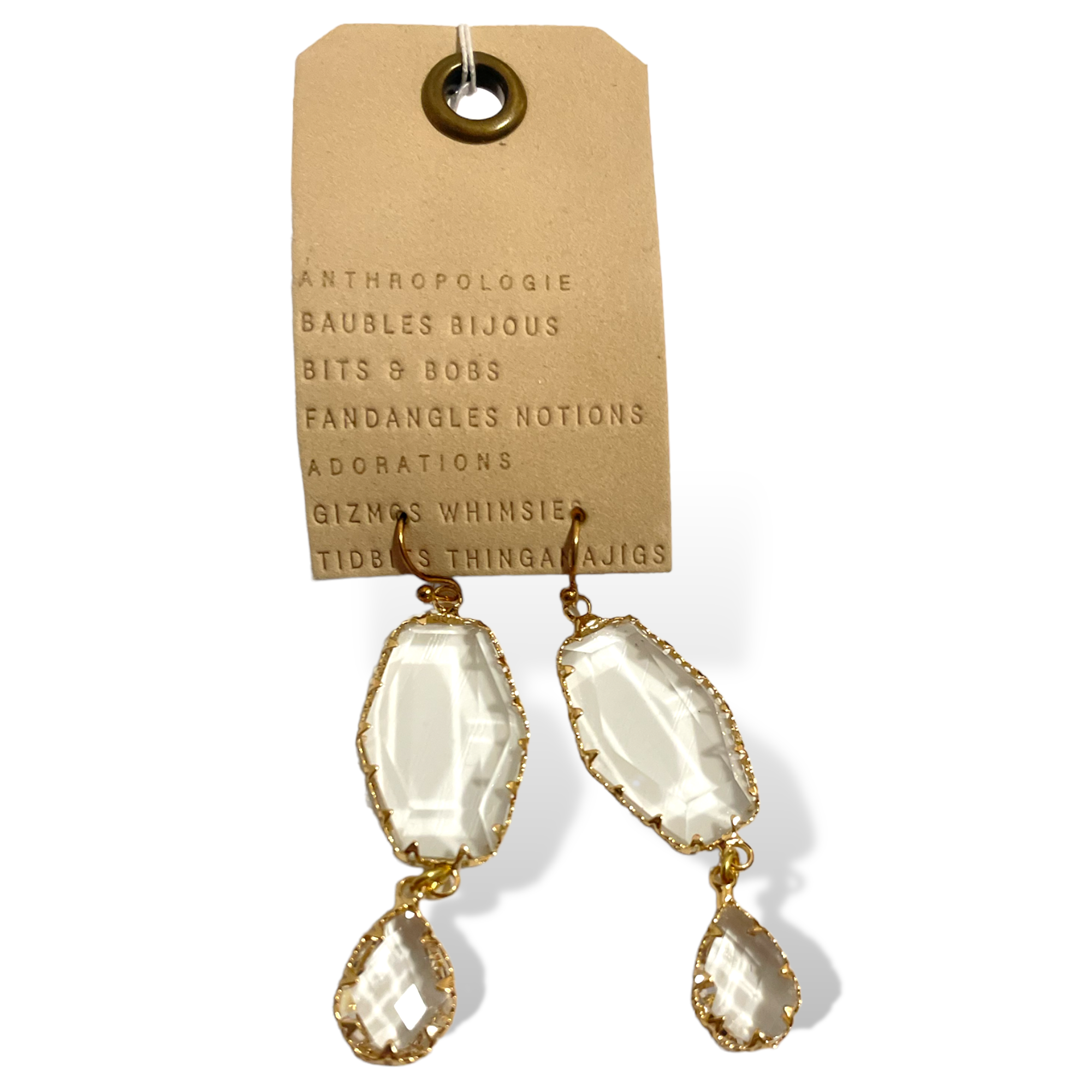 ANTHROPOLOGIE Whimsical Crystal & Gold Drop Earrings