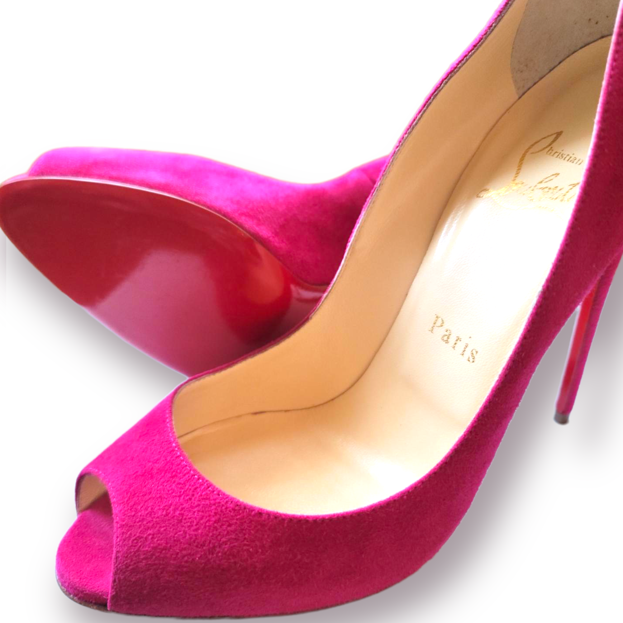 Christian Louboutin Pink Suede Hyper Prive Peep Toe Platform Pumps |Size: EU38|