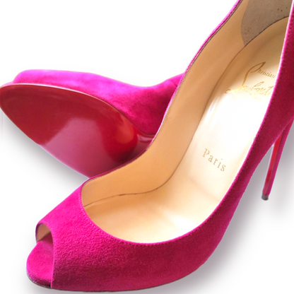 Christian Louboutin Pink Suede Hyper Prive Peep Toe Platform Pumps - main product photo