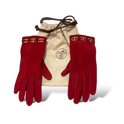 Hermès Link Vintage Dark Red Suede Gloves - main product photo