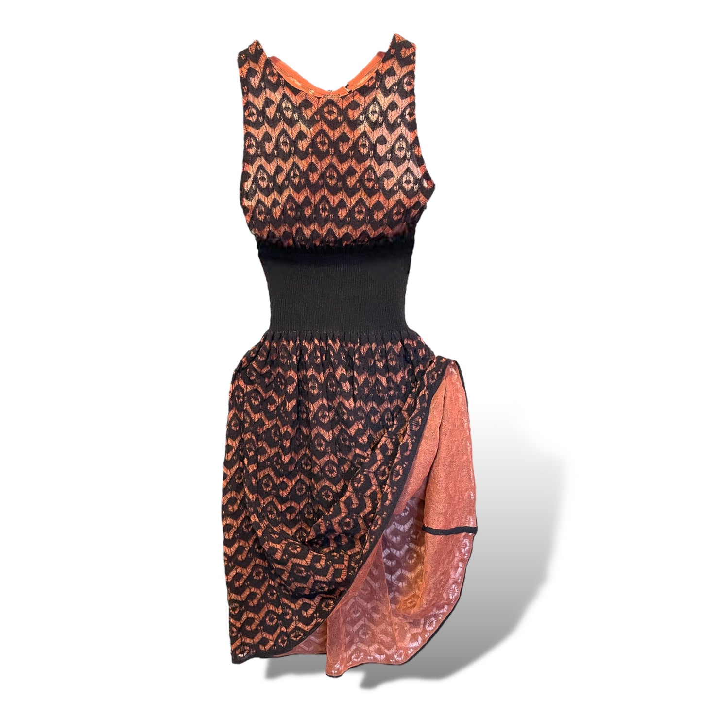 ALAÏA PARIS Orange/Coral & Black STUNNING Crochet Dress
