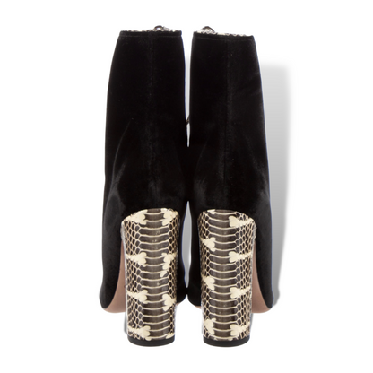 Valentino Garavani Black Velvet with Snake Skin Trim Lace up Ankle Booties - photo 3 of 12