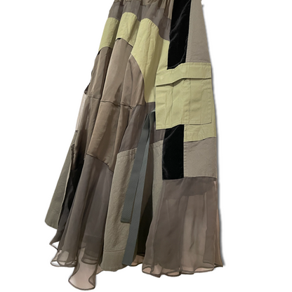 Sacai Paneled Asymmetric Satin, Velvet, Twill And Chiffon Wrap Maxi Skirt - photo 6 of 11