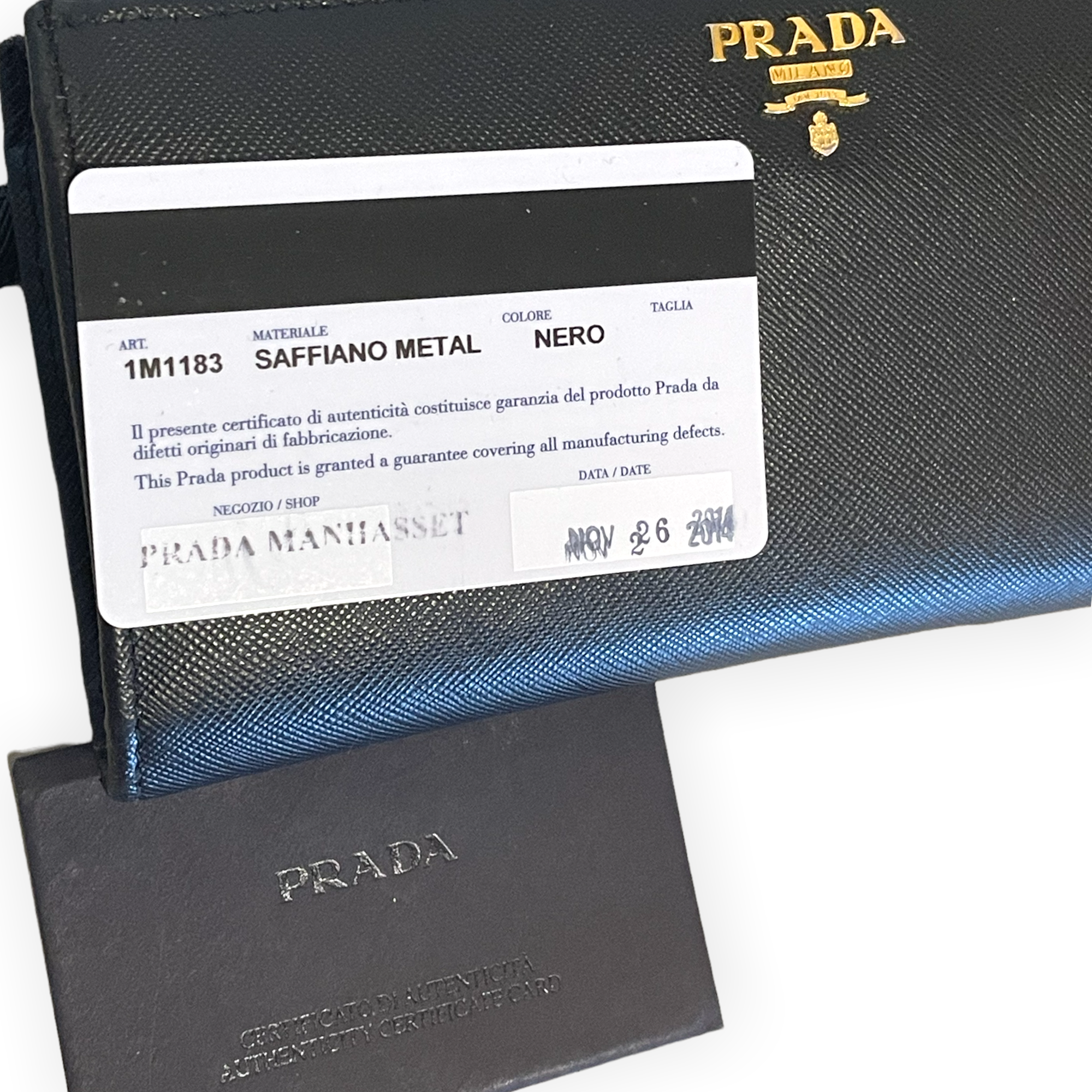 Prada Black Saffiano Metal Zip Around Wallet