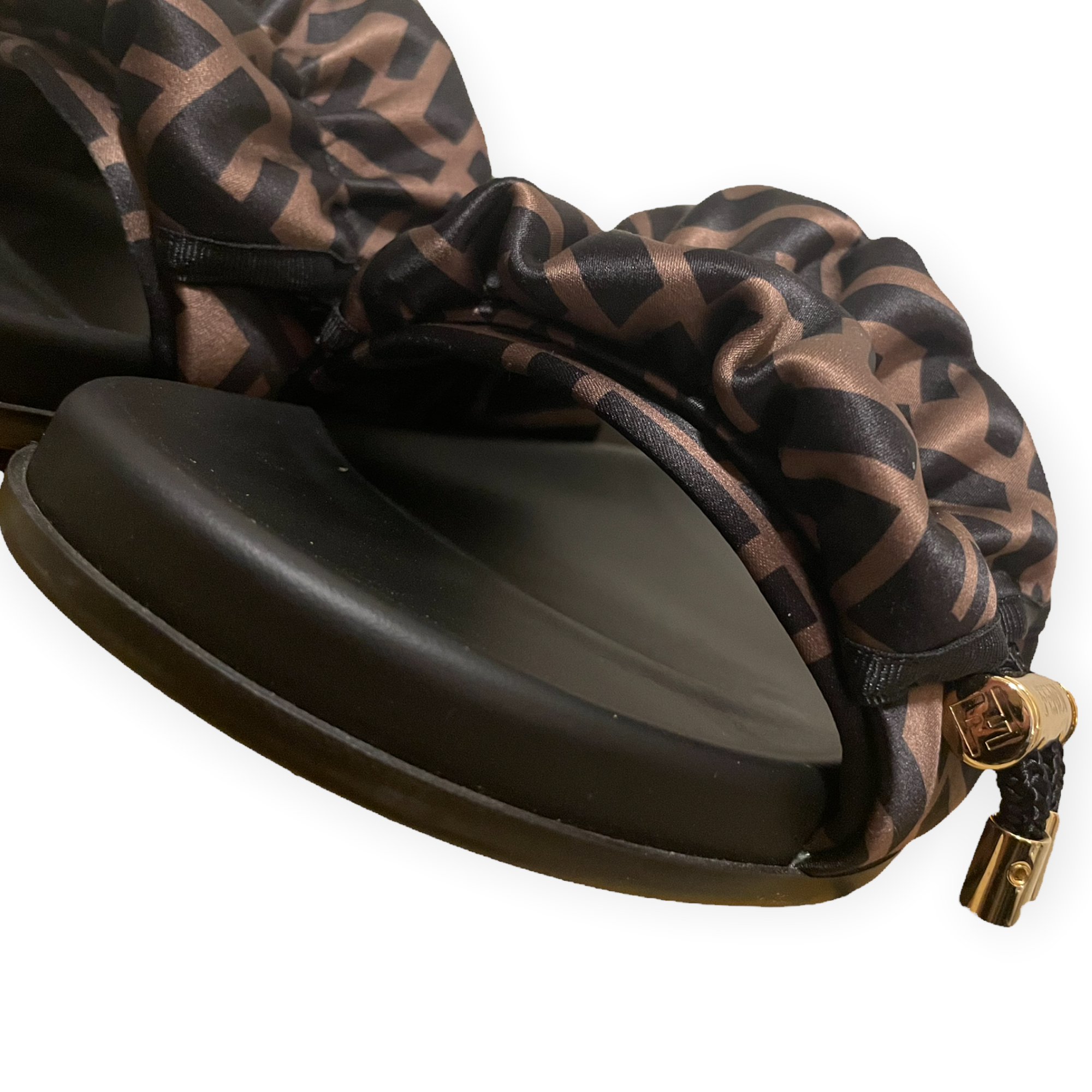 Fendi Feel Brown Zucca Print Satin Slides |Size: 39|