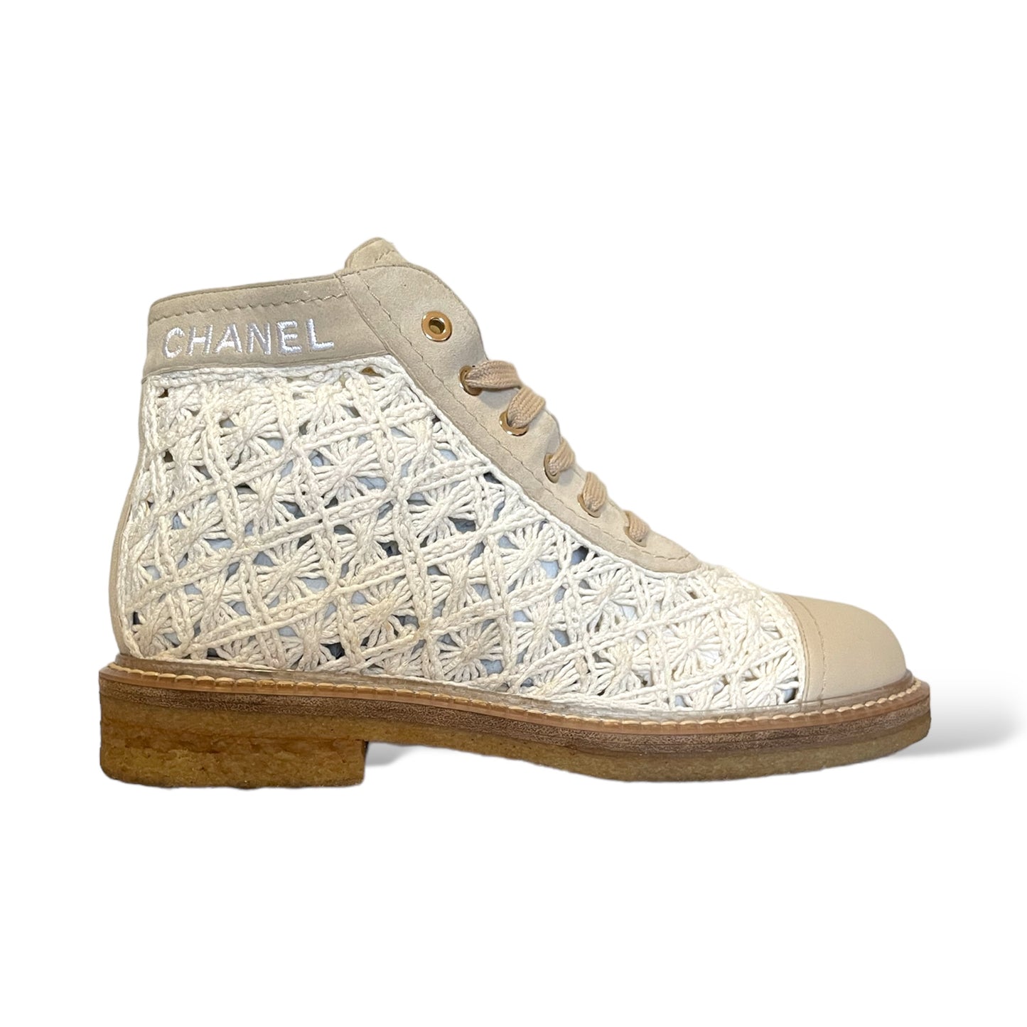 Chanel S19 Beige Crochet/leather/Suede Boot | Size: 38.5 EU |