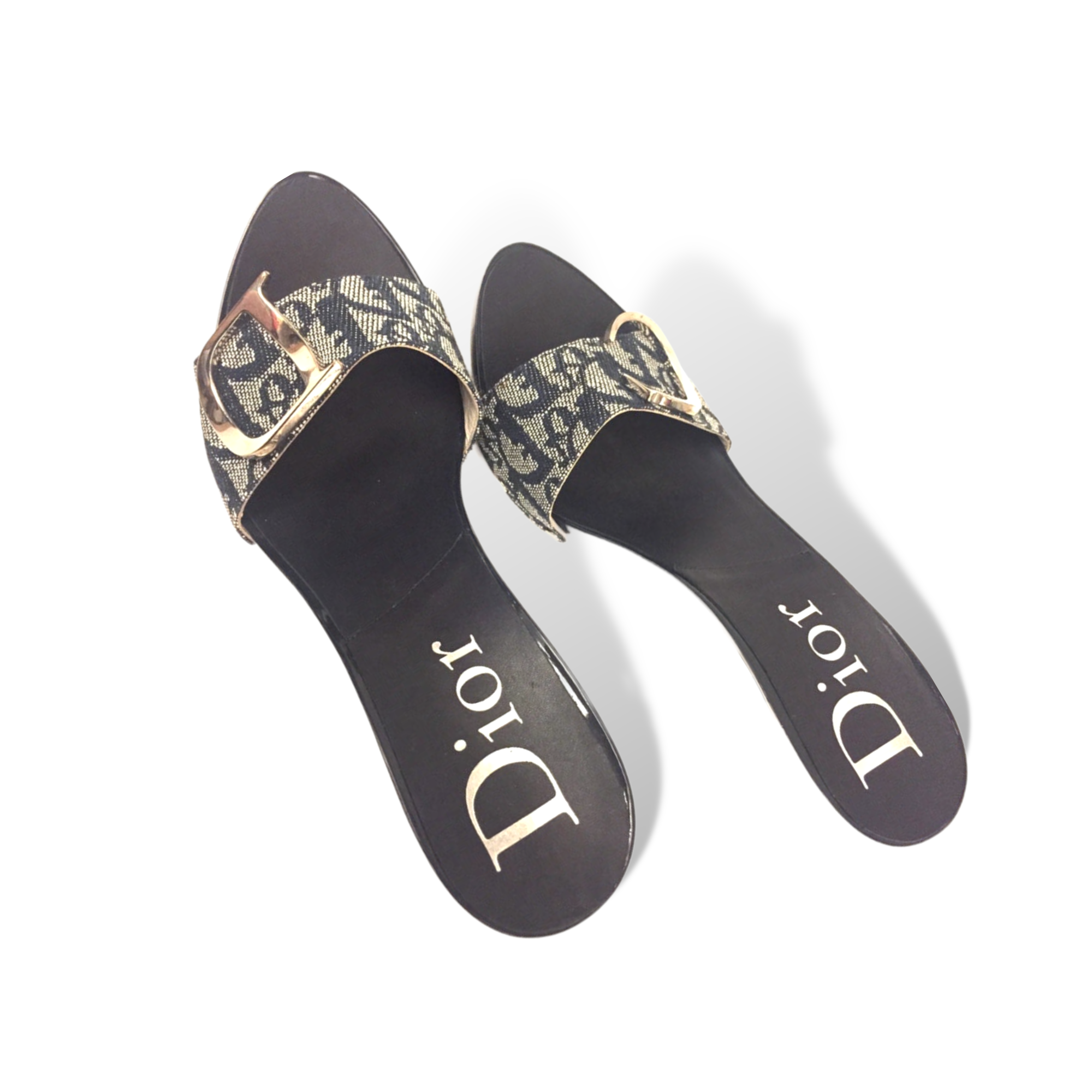 CHRISTIAN DIOR Monogram Trotter Mule Heels with Large Silver C & D Detail EU39