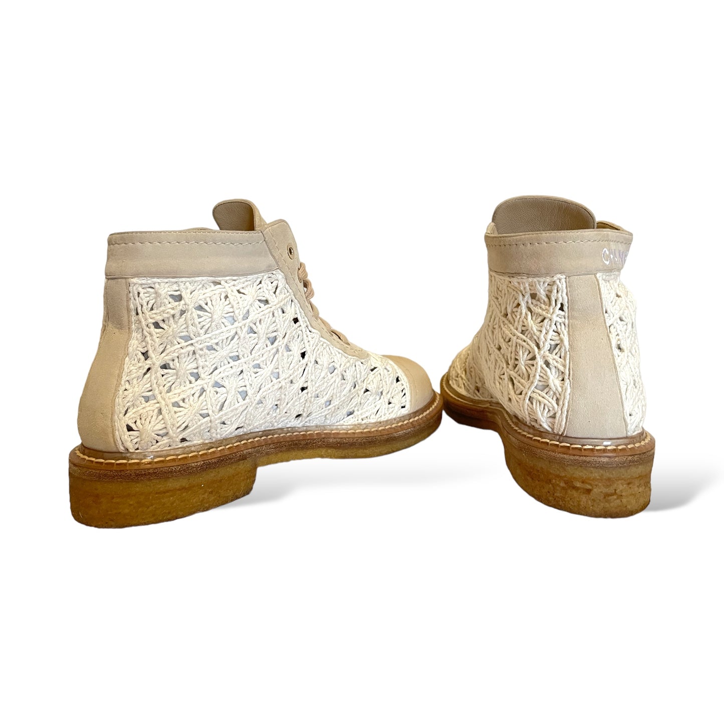 Chanel S19 Beige Crochet/leather/Suede Boot | Size: 38.5 EU |