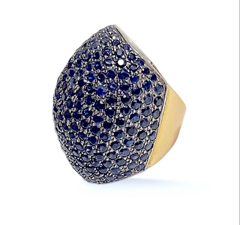 BLUE Crystal Cocktail/ Statement Ring |12K Gold Band|