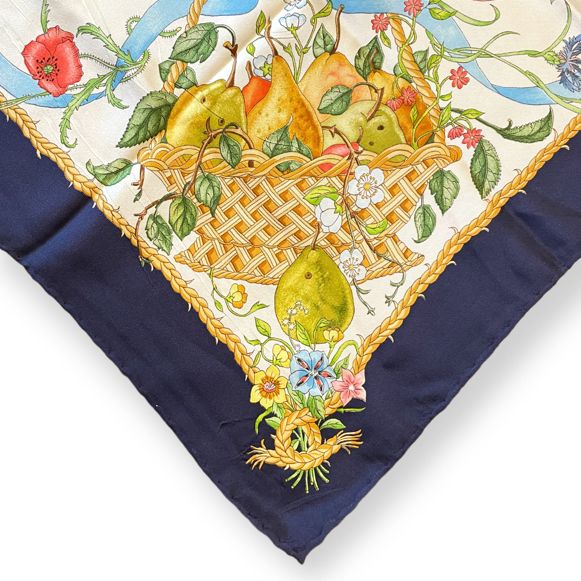 Vintage Gucci Silk Butterfly and Fruit Scarf         34” x 34”