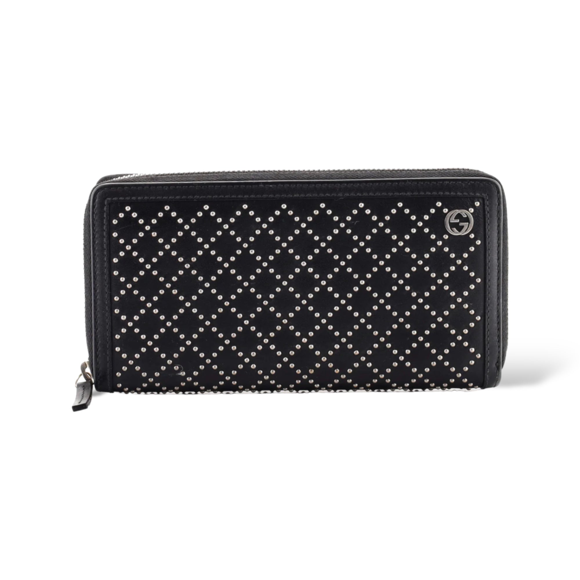 GUCCI Interlocking GG Zip Around Wallet Diamante Studded Leather Long