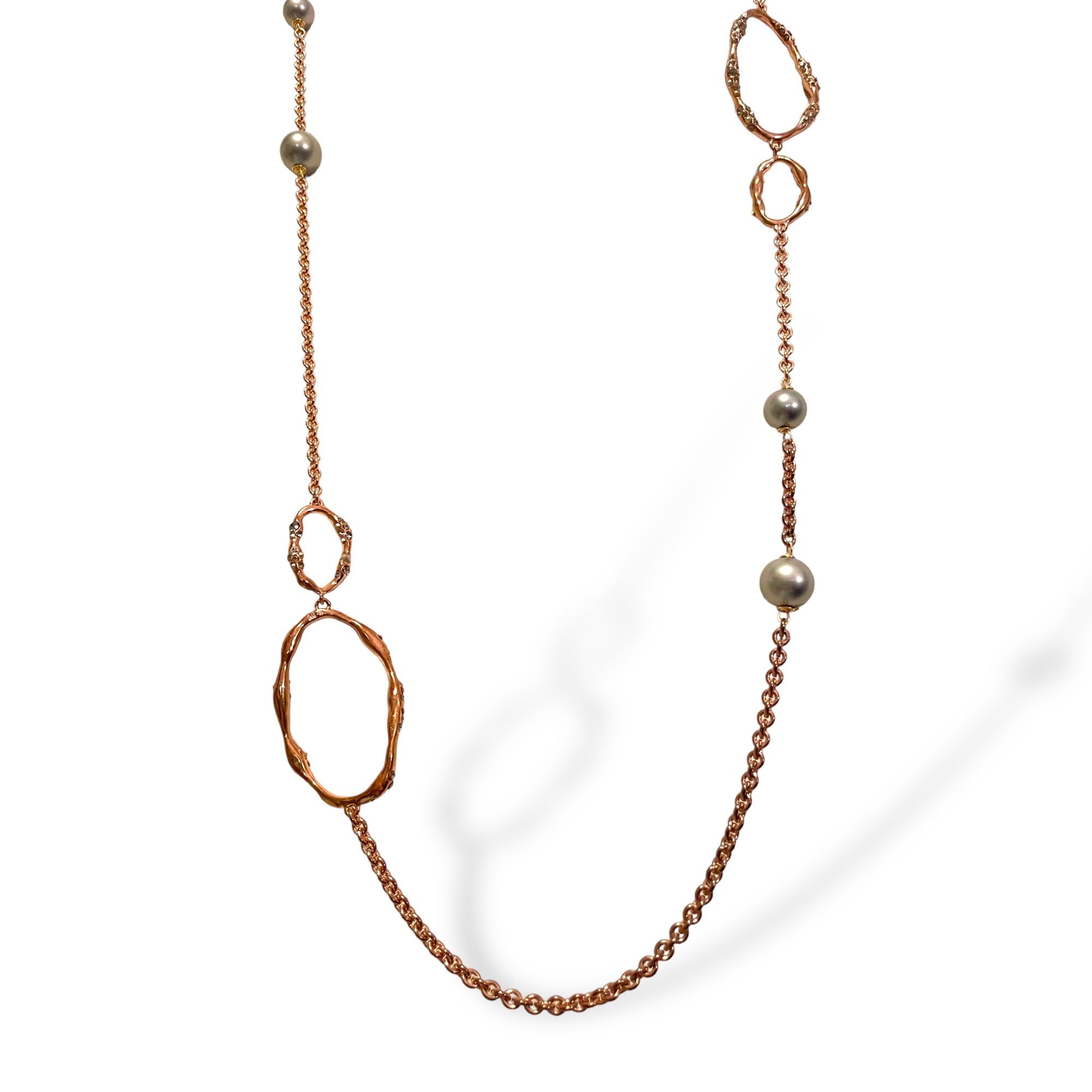 ALEXIS BITTAR Rose Gold Necklace with Silver Pearls & Crystal Encrusted Accents