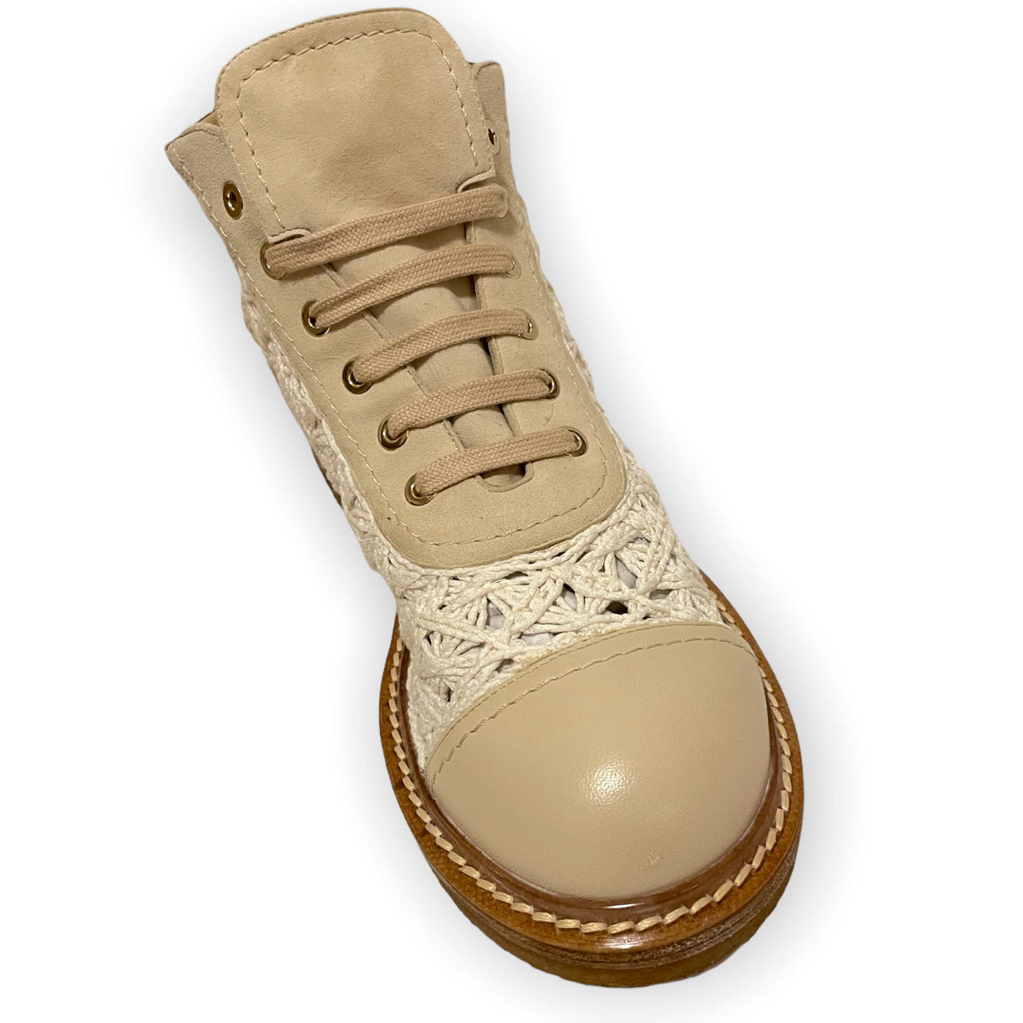 Chanel S19 Beige Crochet/leather/Suede Boot | Size: 38.5 EU |