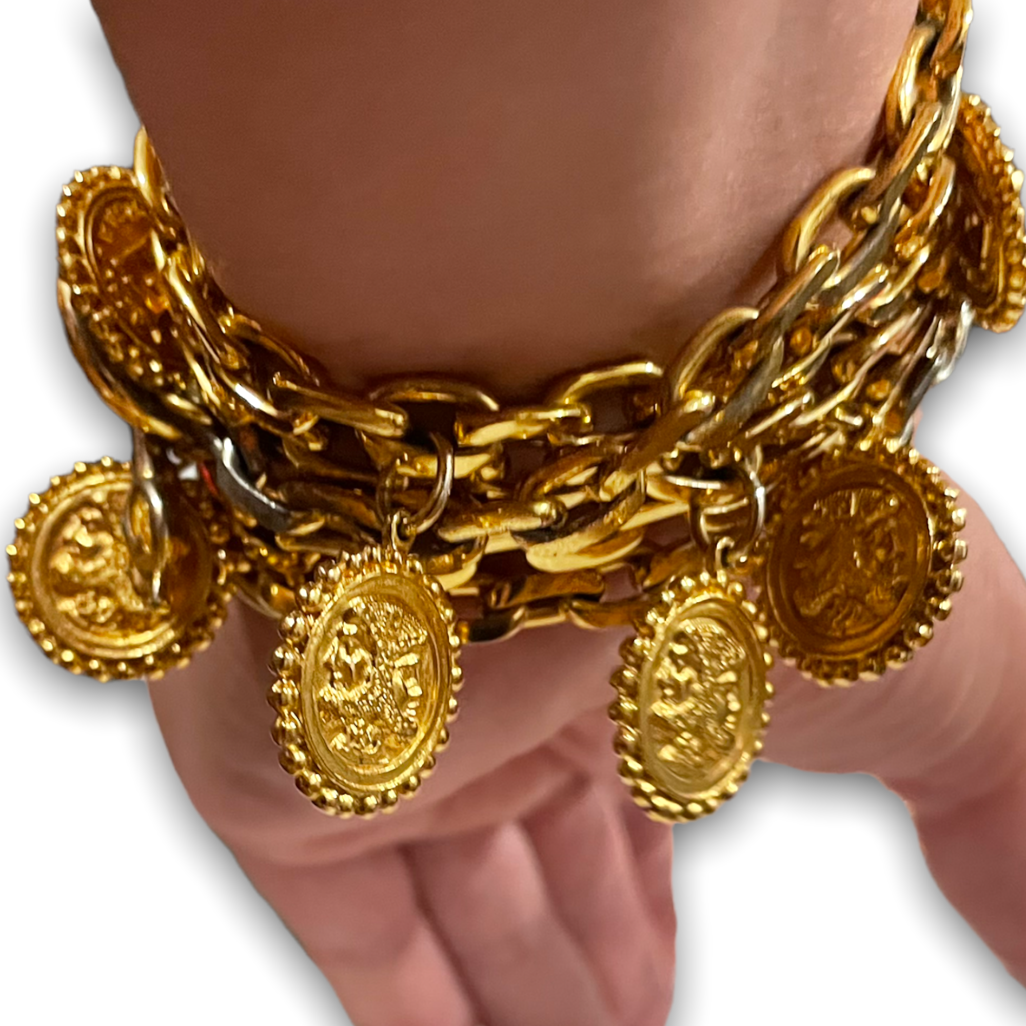 Fendi Gold-Tone Vintage Janus Roman Coin Chain Necklace