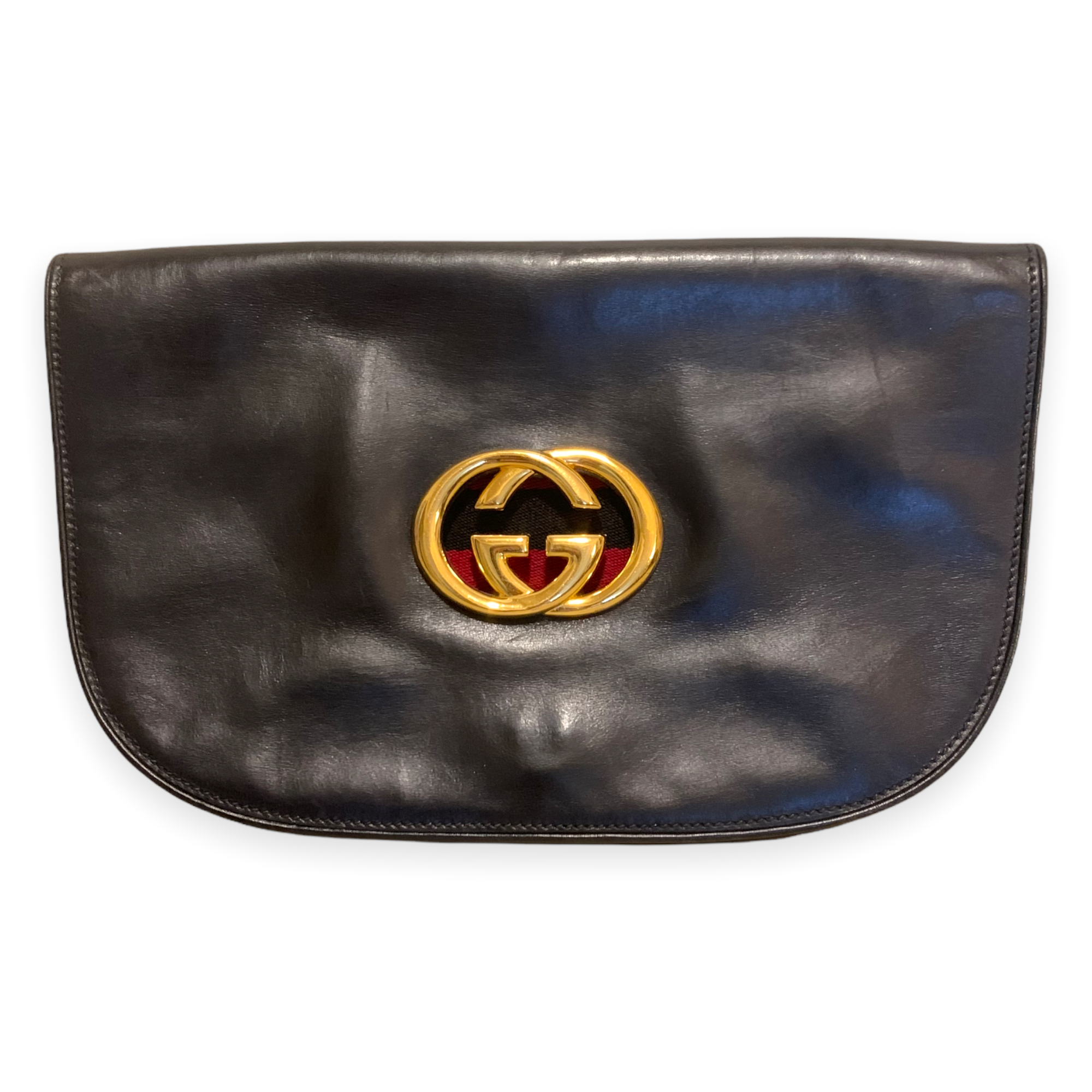 GUCCI Italy black leather blondie clutch-shoulder bag circa 1970’s