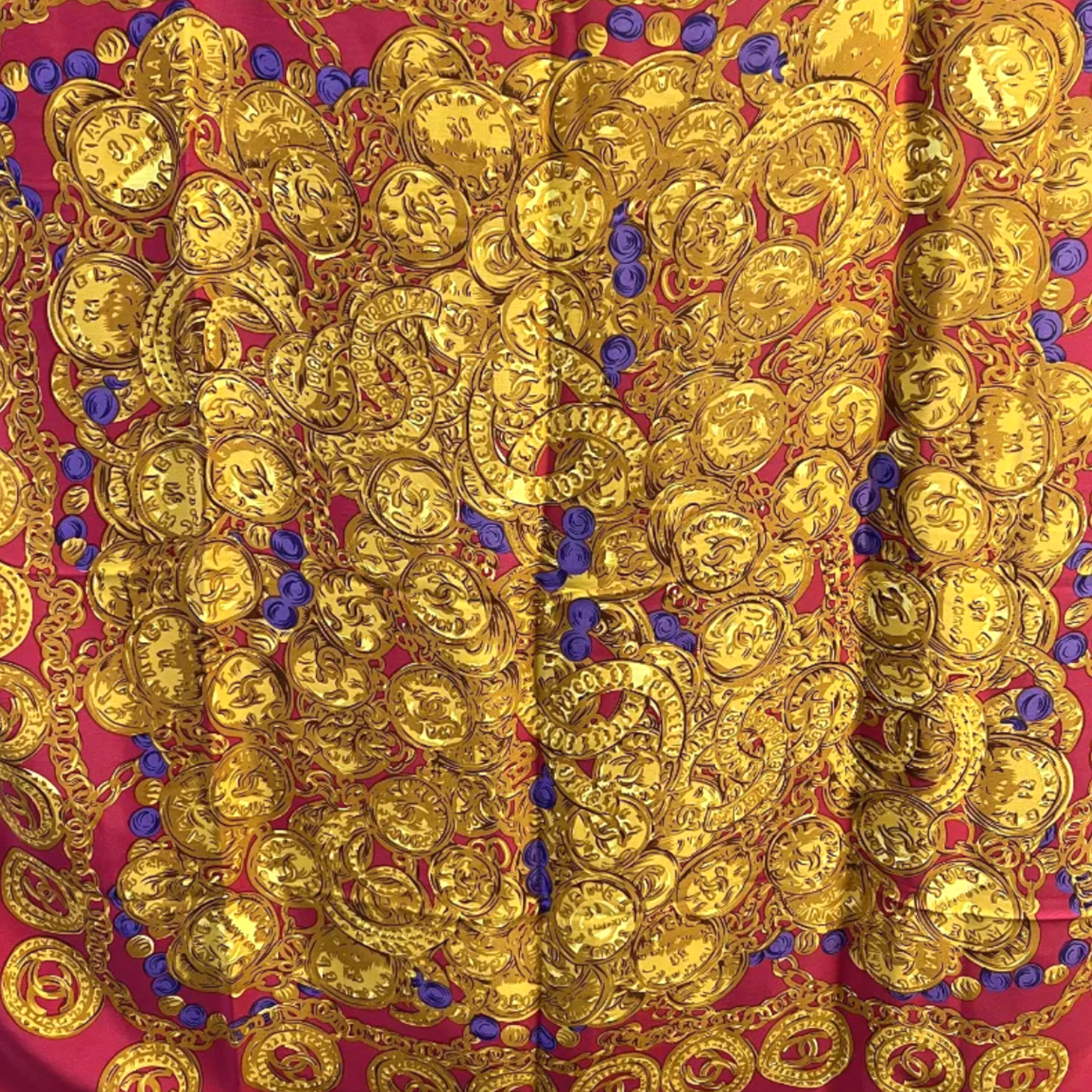 CHANEL Vintage Medallion & Gem Silk Scarf Made in Italy |Size: 34” x 34”|