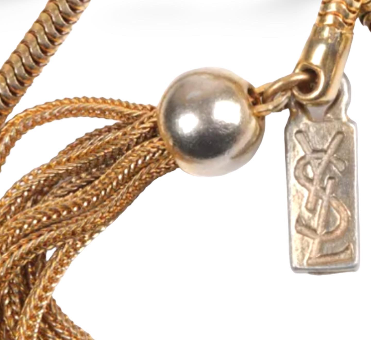 Yves Saint Laurent Lariat Gold Tone Metal Fringe Necklace |53” Total Length|