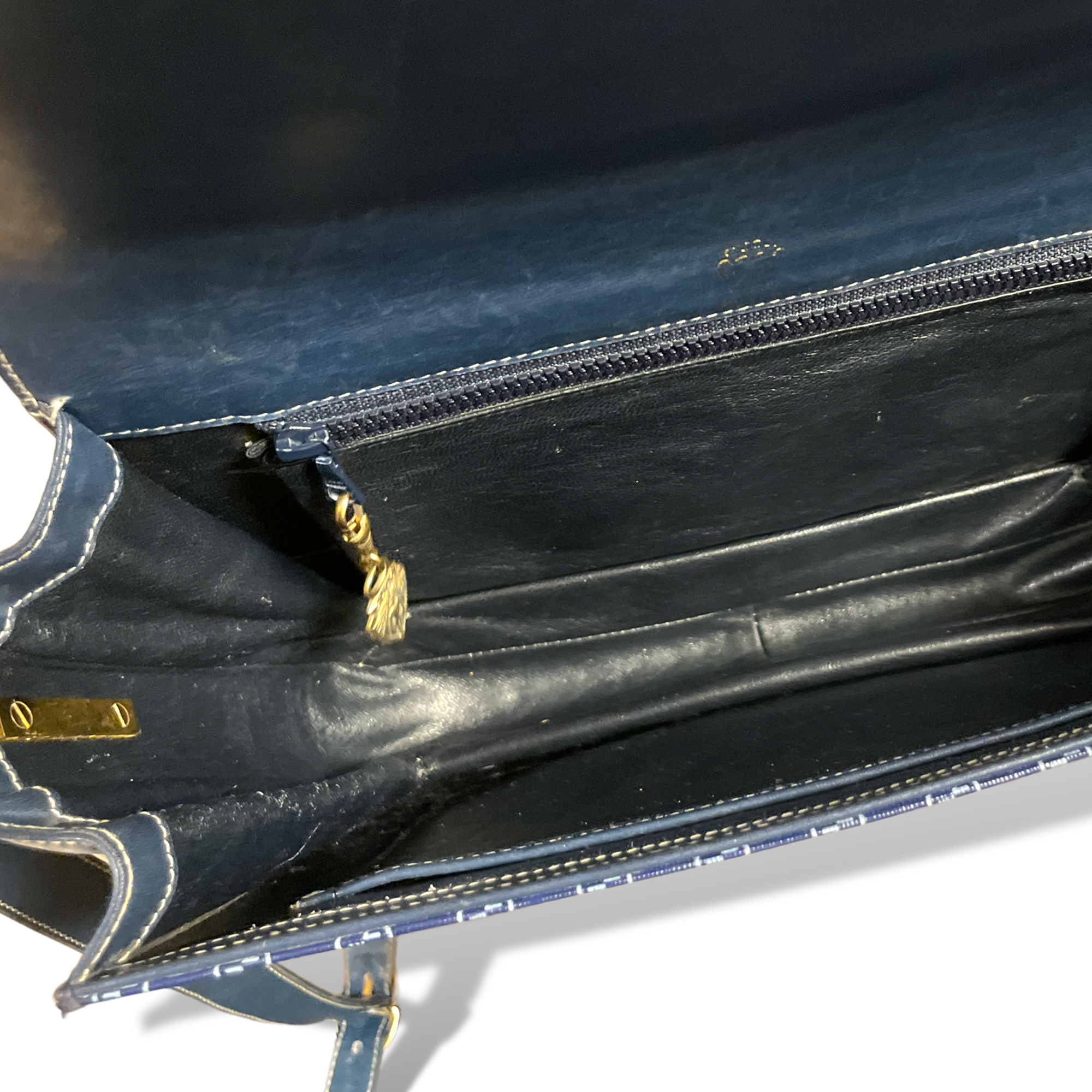 GUCCI Vintage GG Supreme Navy Blue Monogram Canvas & Leather Shoulder Bag