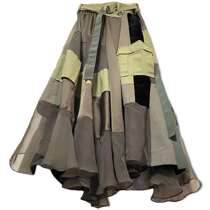 Sacai Paneled Asymmetric Satin, Velvet, Twill And Chiffon Wrap Maxi Skirt - photo 4 of 11
