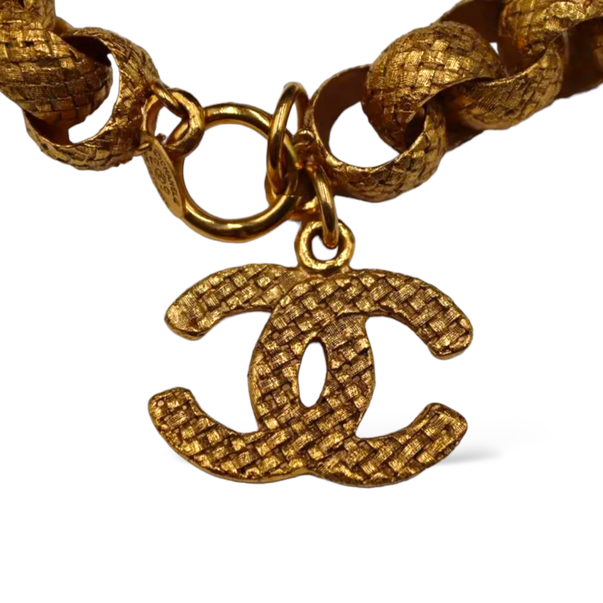 CHANEL Vintage  Gold-Tone Woven Rope Chain-Link Necklace & Large "CC" Pendant