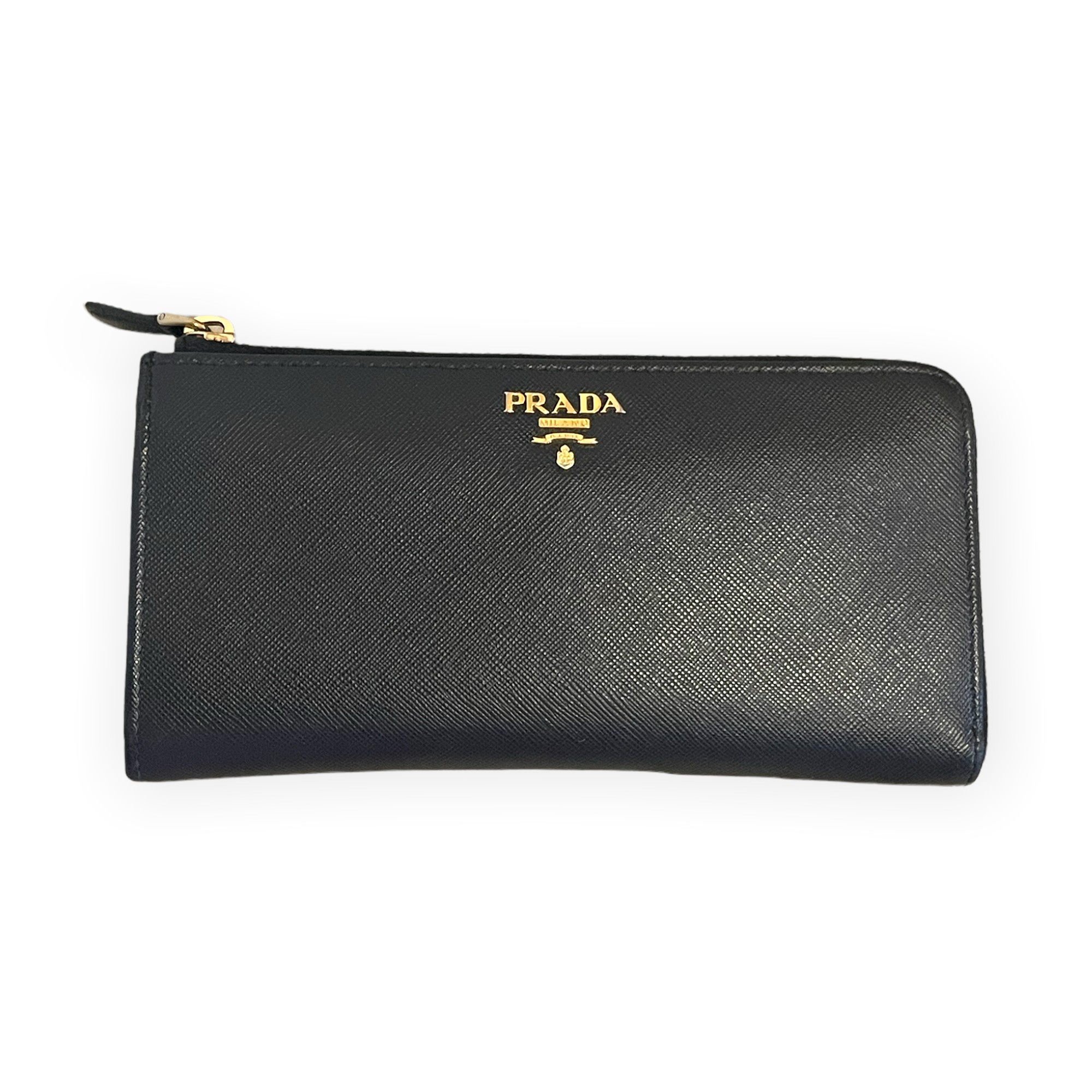 Prada Black Saffiano Metal Zip Around Wallet