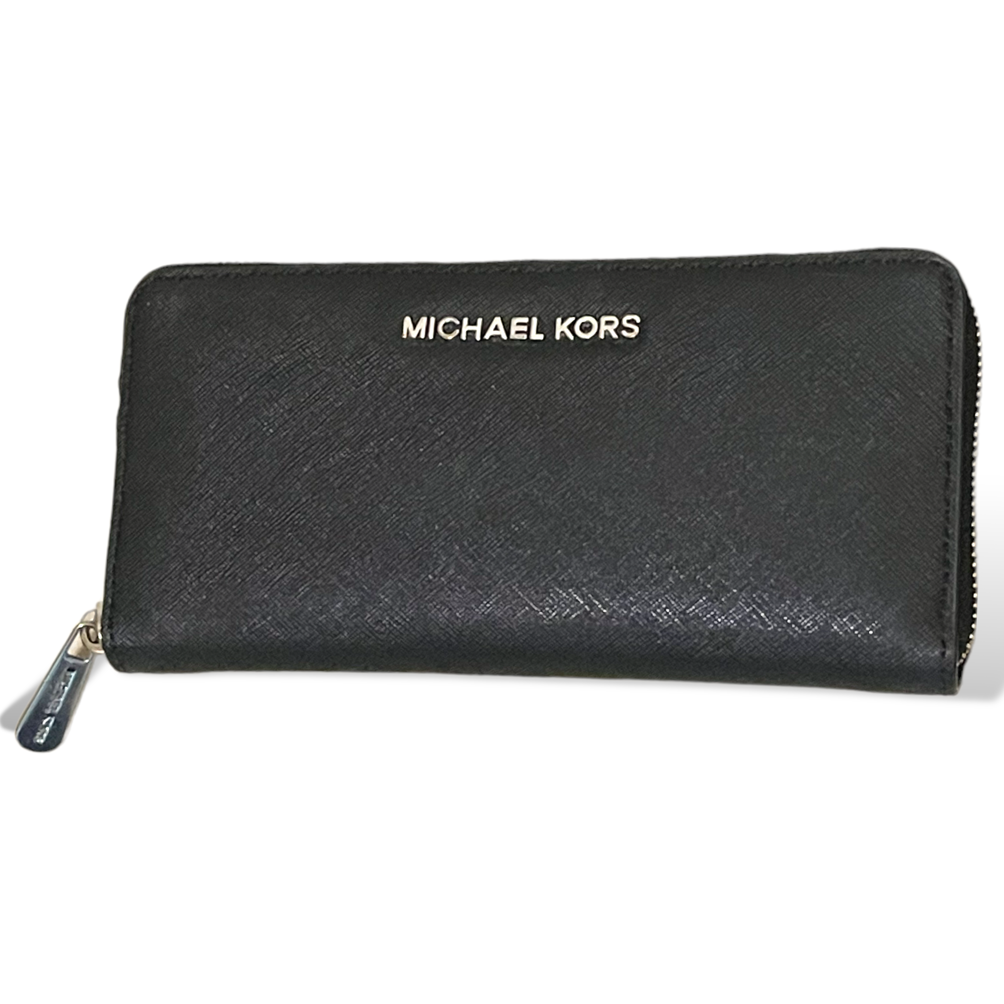 Michael Kors Black Saffiano Leather Zip Around Continental Wallet