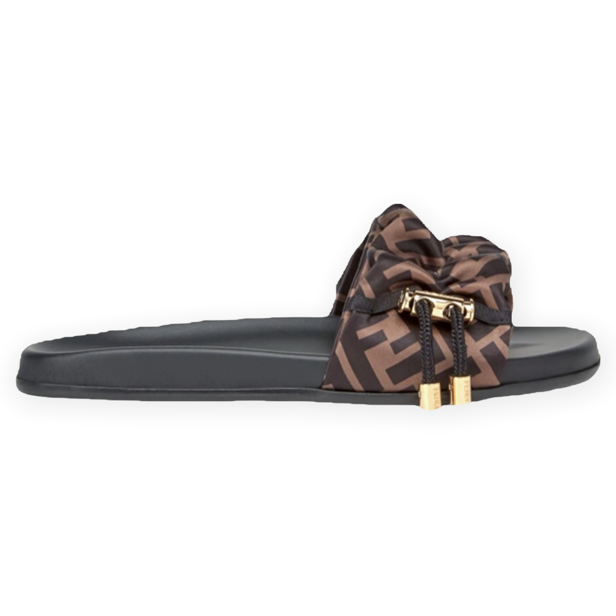 Fendi Feel Brown Zucca Print Satin Slides |Size: 39|