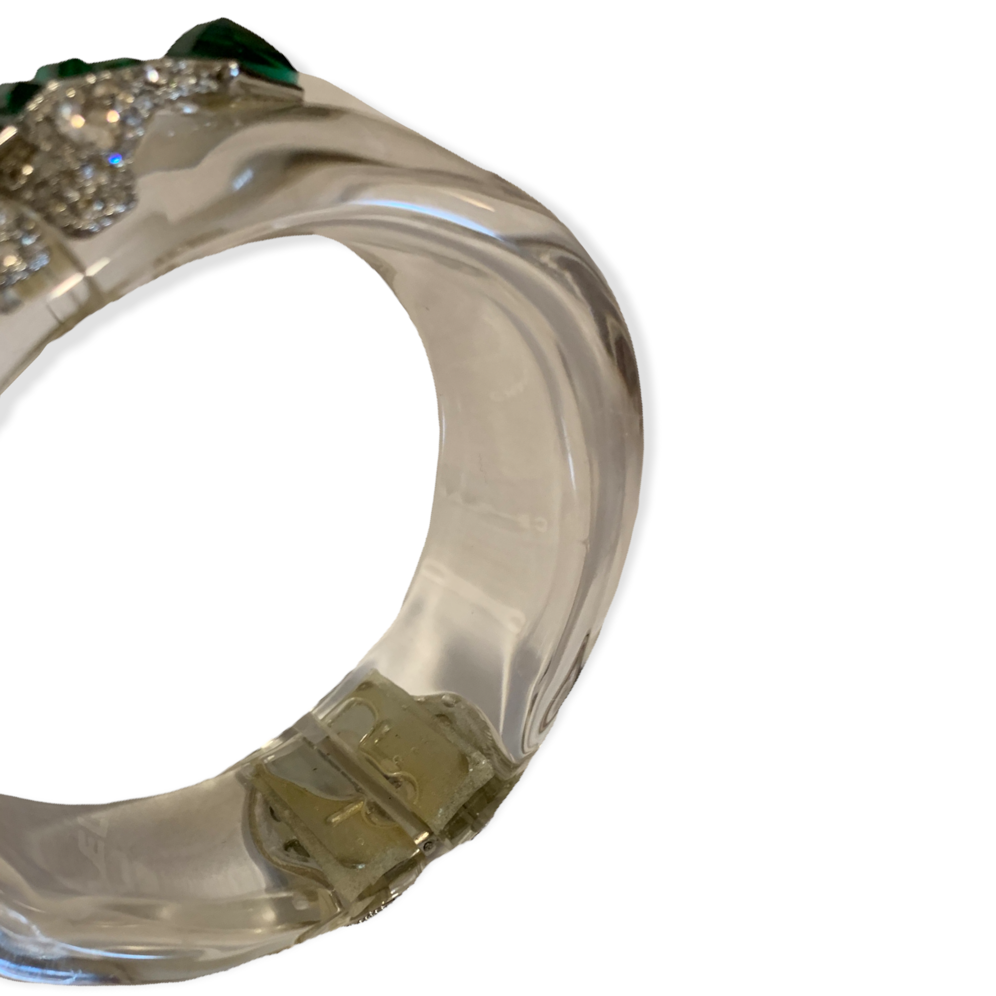 ALEXIS BITTAR Clear Lucite Bangle encrusted with Emerald Green & Clear Crystals