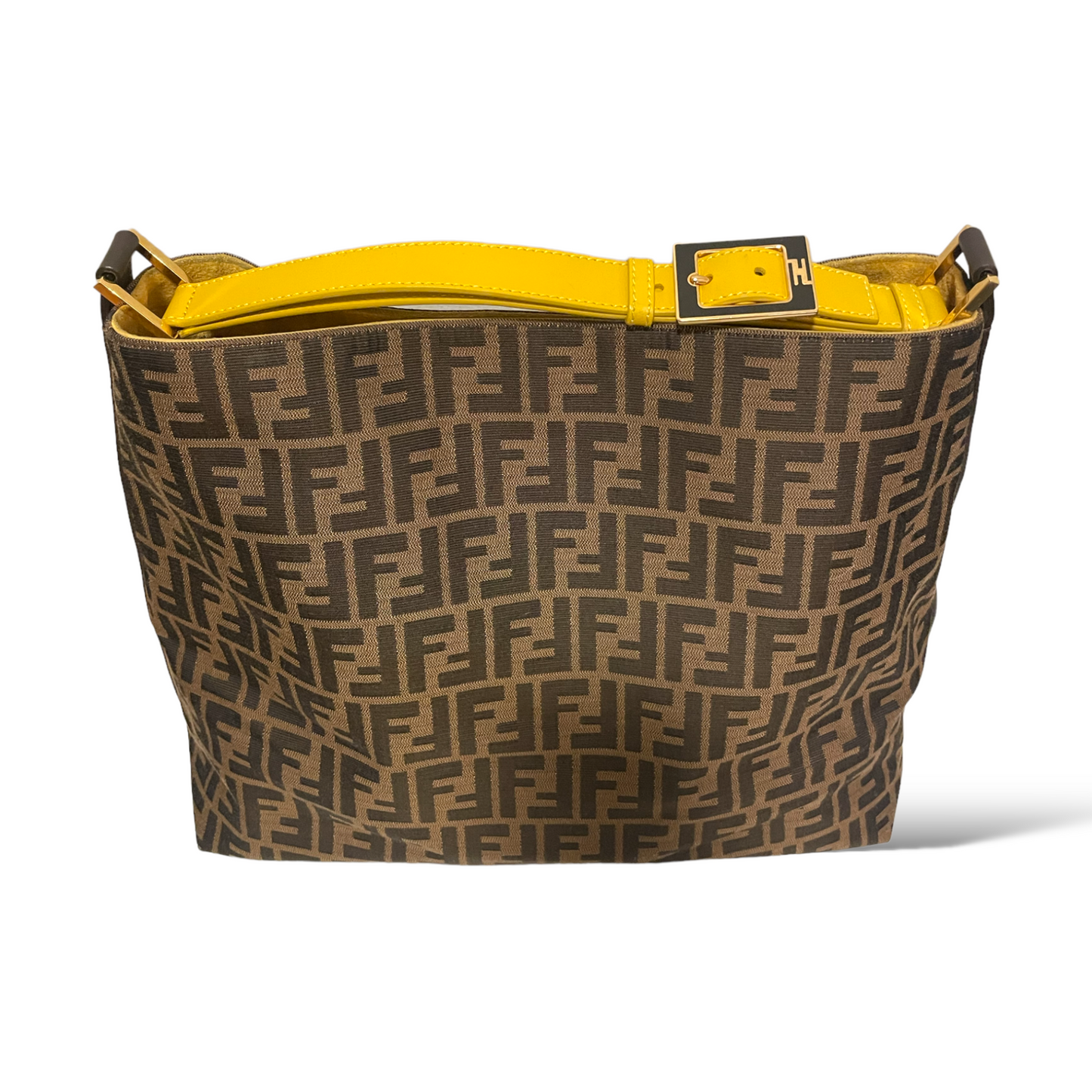 FENDI Large Tobacco/Ochre Zucca Print Canvas with Calfskin Trim Hobo Bag