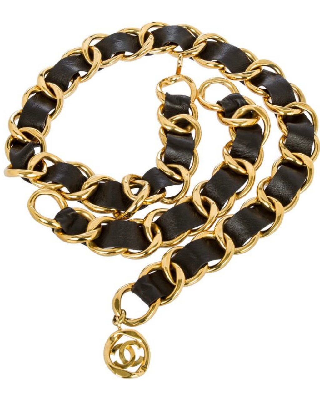 Vintage CHANEL Gold & Leather Chain link Belt