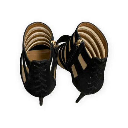 Aquazzura Black Suede & Nude Mesh Striped Sandals - photo 8 of 11