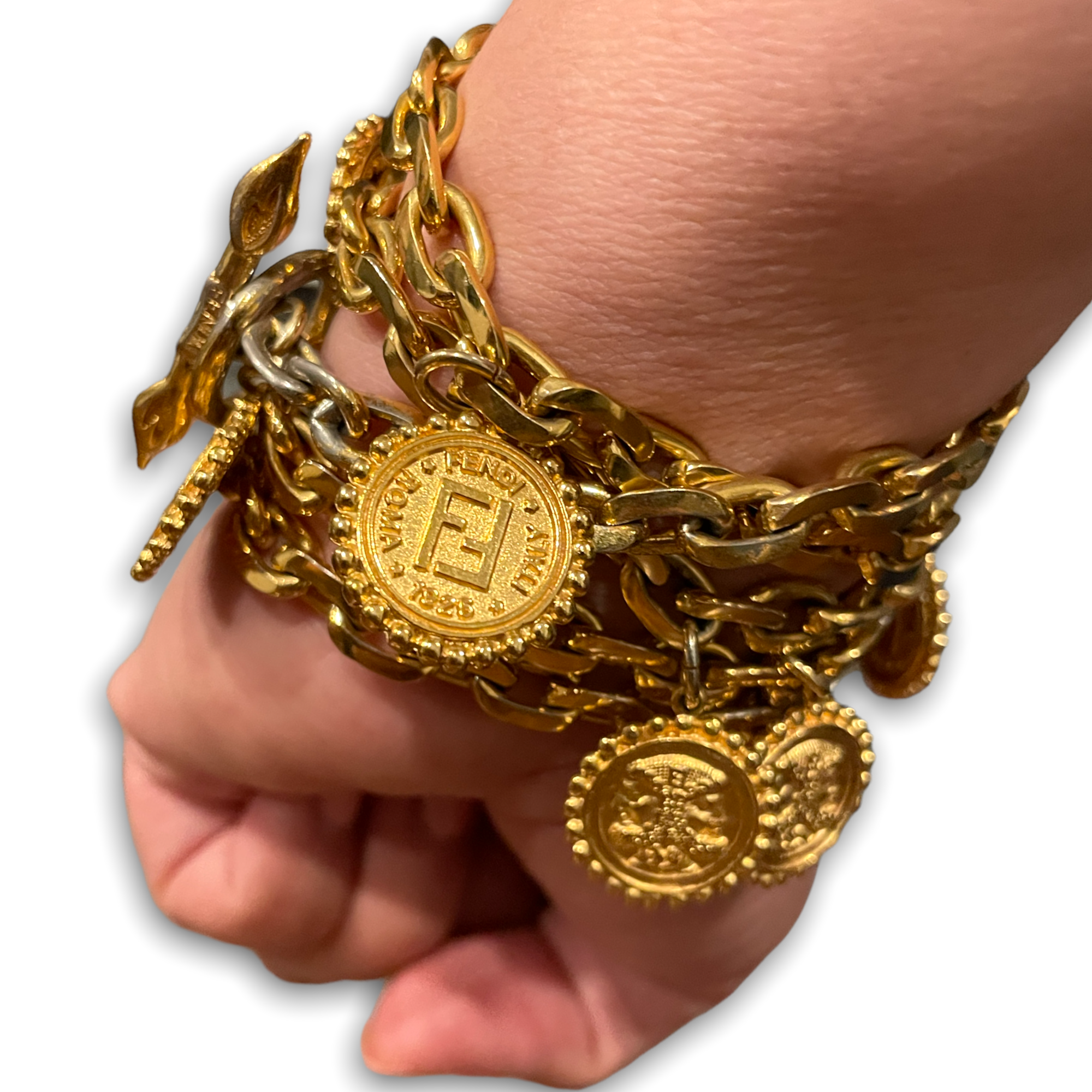 Fendi Gold-Tone Vintage Janus Roman Coin Chain Necklace