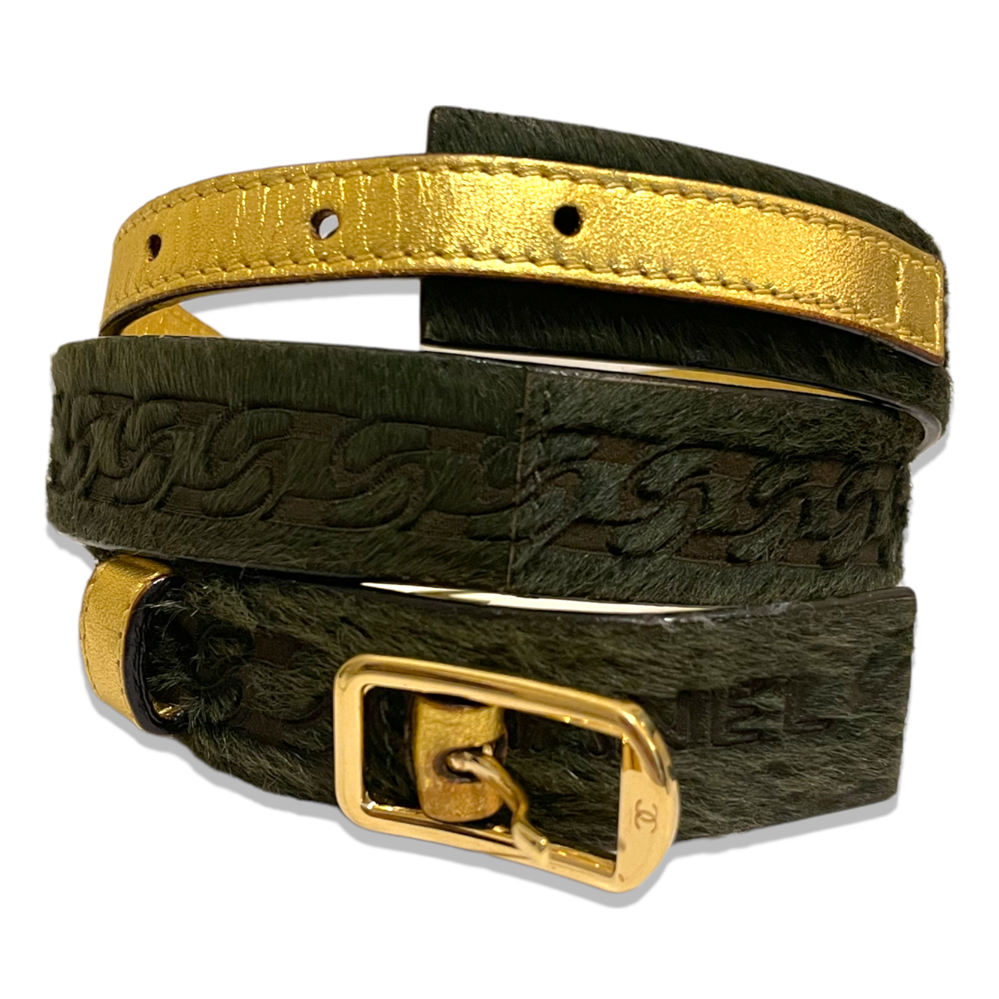 CHANEL Buckle Belt Calf Hair and Leather |Size: 70|