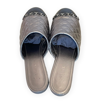 Chanel Iridescent Silver & Black Quilted Lambskin Mules - photo 6 of 10